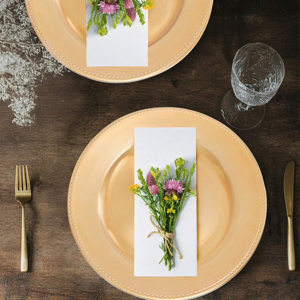 Set of 4 33cm Gold Finish Dotted Charger Plates | Dia