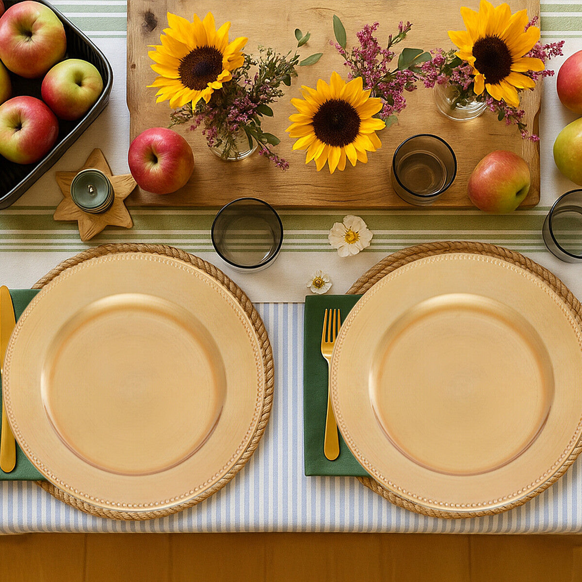 Set of 4 33cm Gold Finish Dotted Charger Plates | Dia