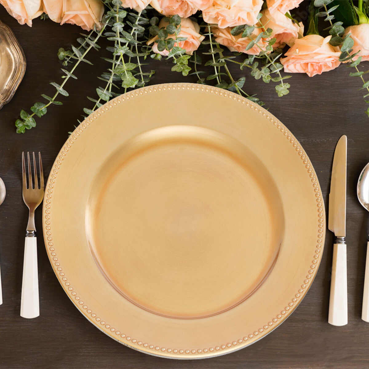 Set of 4 33cm Gold Finish Dotted Charger Plates | Dia