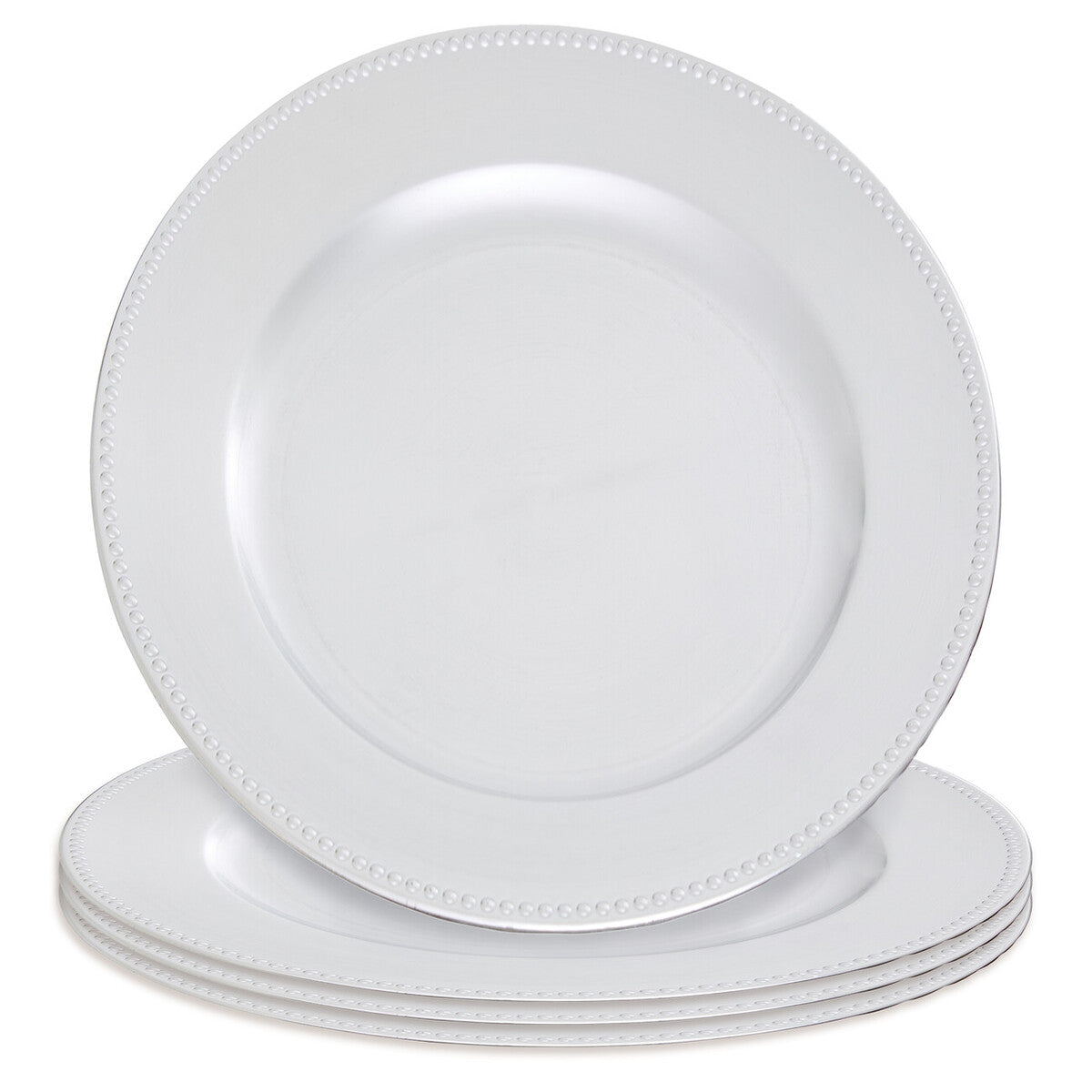 Set of Four 33cm Silver Finish Dotted Charger Plates | Dia