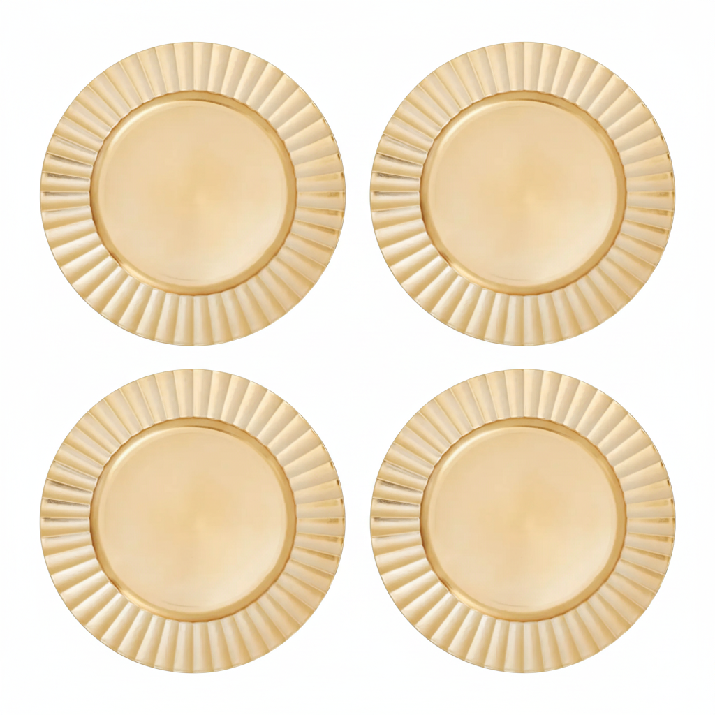 Set of Four 33cm Gold Finish Wave Rim Charger Plates | Dia