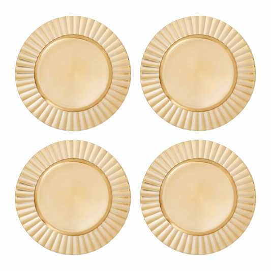 Set of Four 33cm Gold Finish Wave Rim Charger Plates | Dia