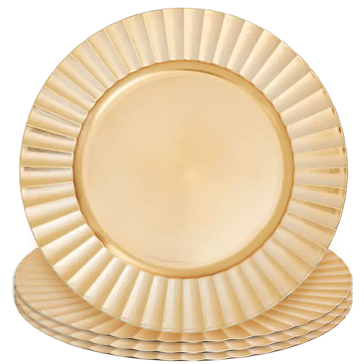 Set of Four 33cm Gold Finish Wave Rim Charger Plates | Dia