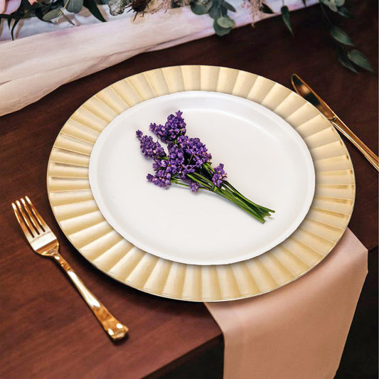 Set of Four 33cm Gold Finish Wave Rim Charger Plates | Dia