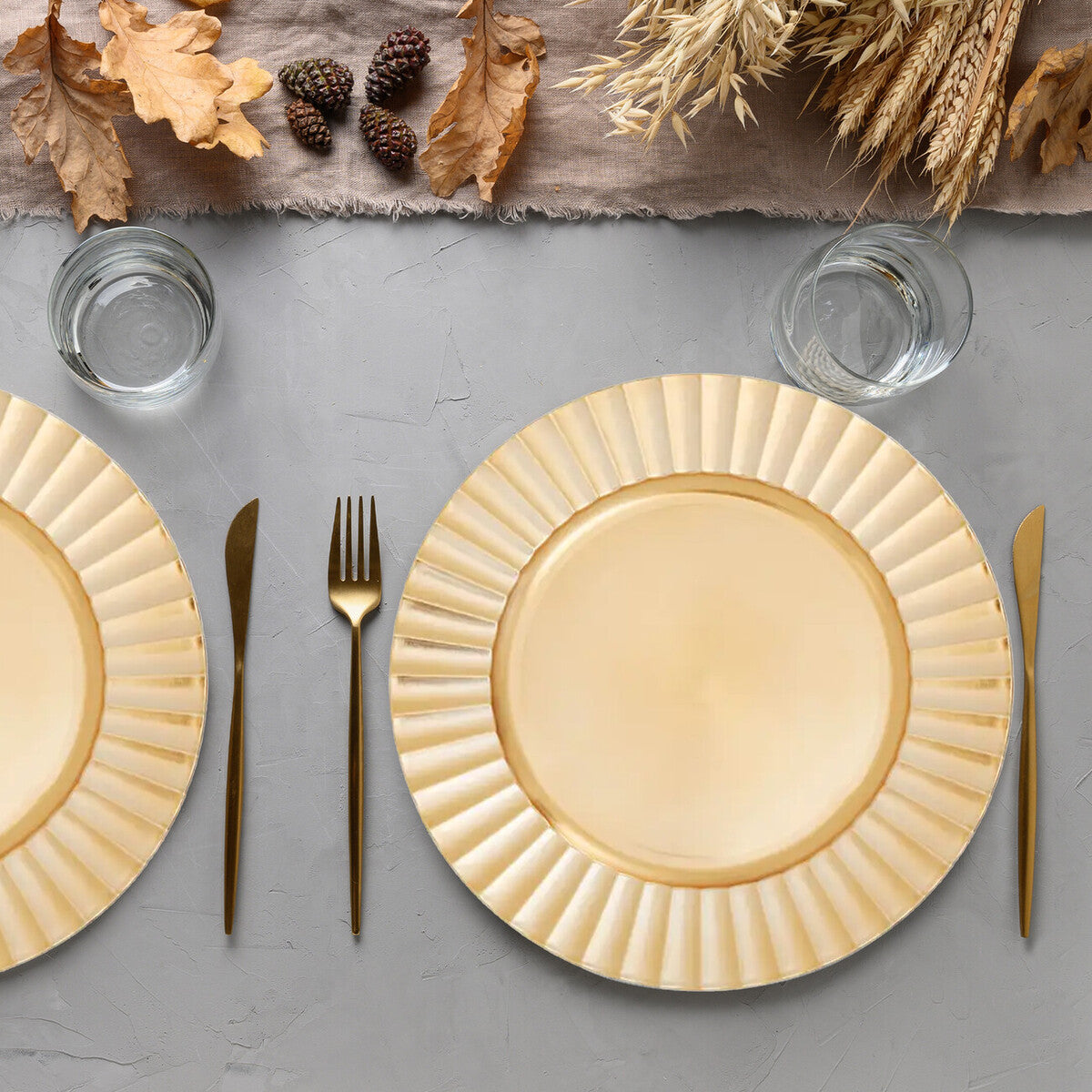 Set of Four 33cm Gold Finish Wave Rim Charger Plates | Dia