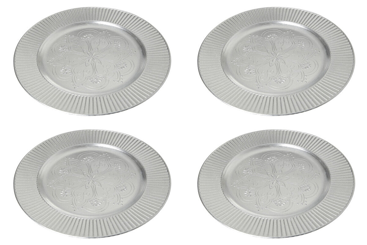 Set of Four 33cm Dia Redbud Silver Charger Plates | Redbud