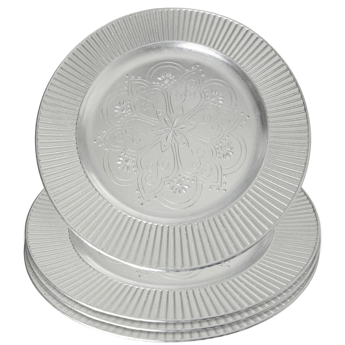Set of Four 33cm Dia Redbud Silver Charger Plates | Redbud