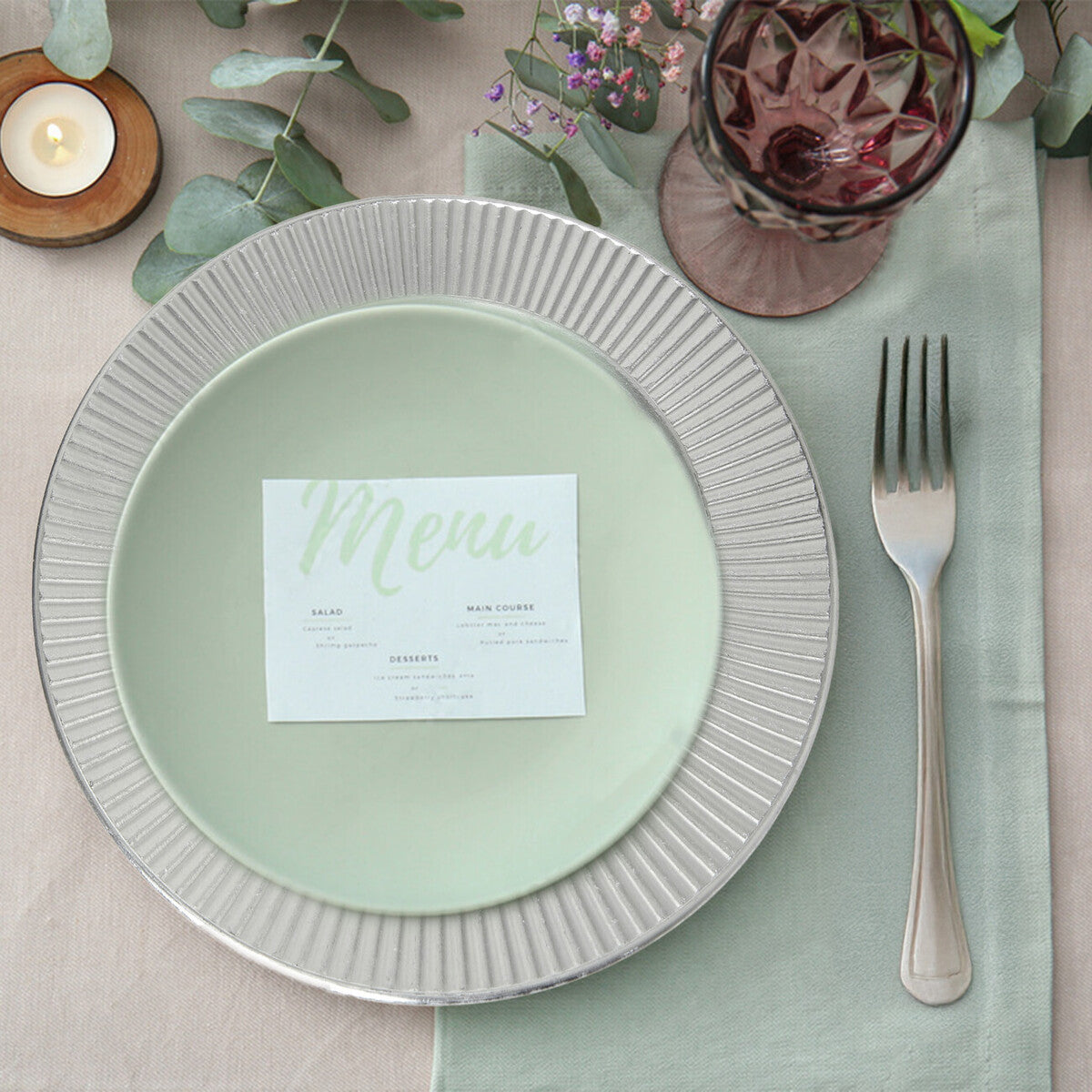 Set of Four 33cm Dia Redbud Silver Charger Plates | Redbud