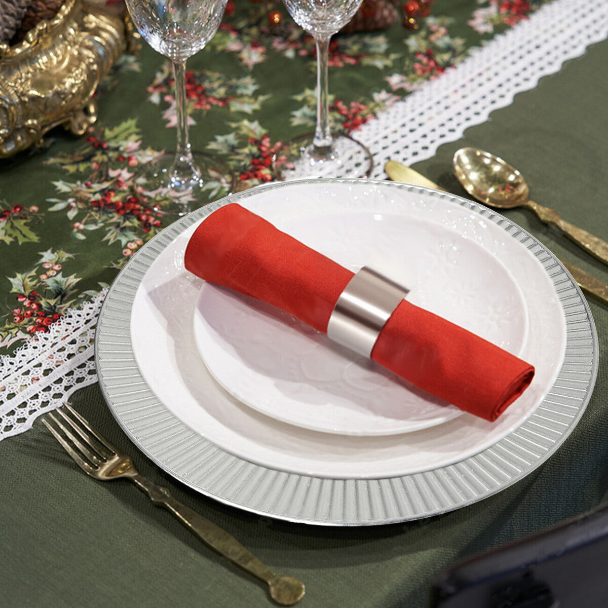 Set of Four 33cm Dia Redbud Silver Charger Plates | Redbud