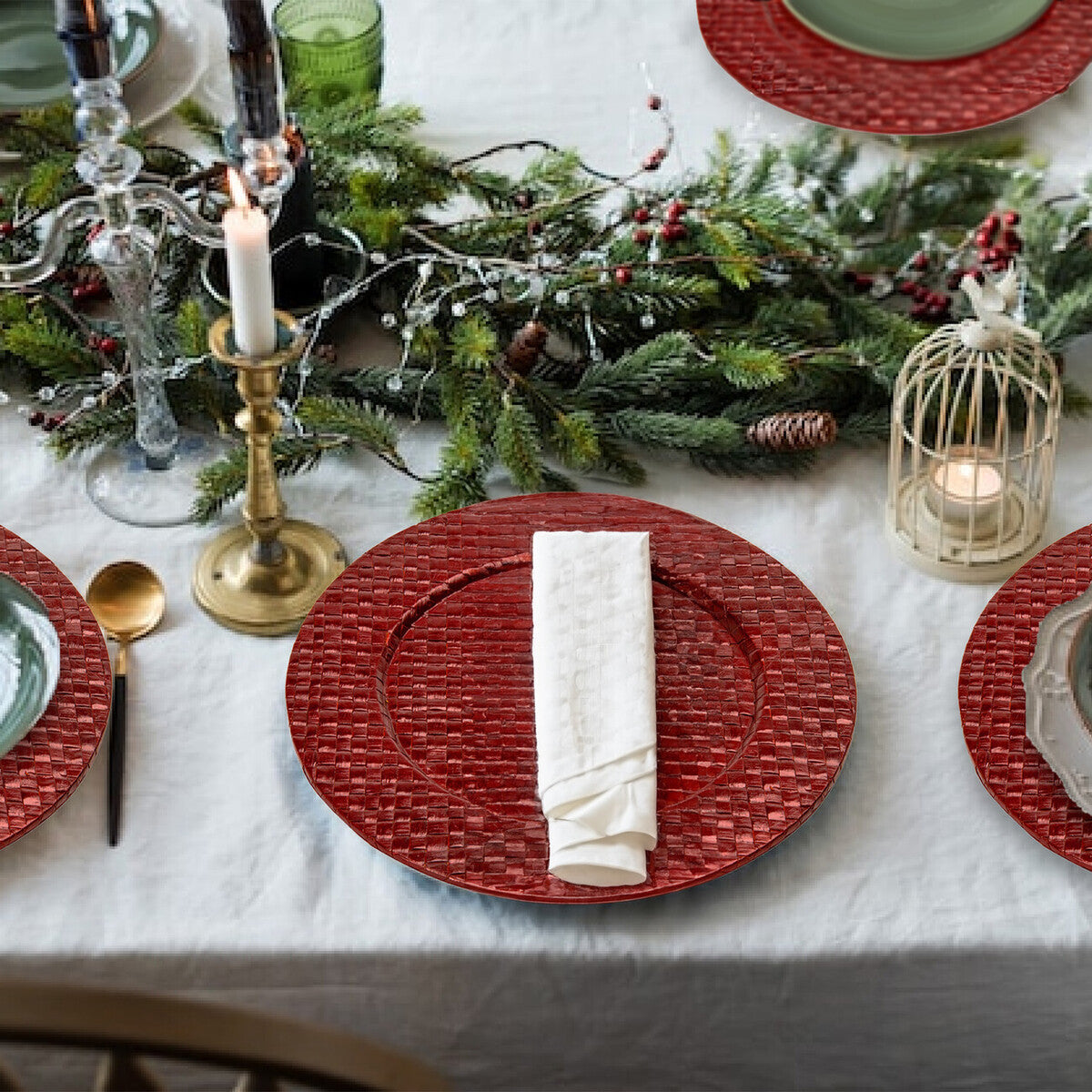 Set of Four 33cm DiaRed Charger Plates | Pandanus