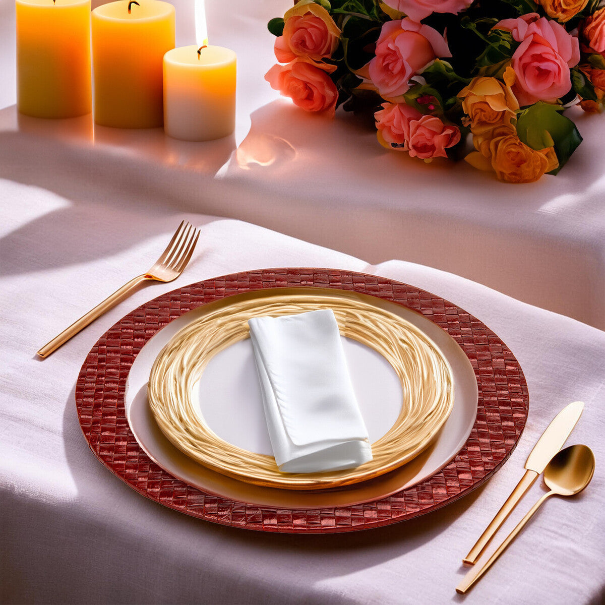 Set of Four 33cm DiaRed Charger Plates | Pandanus