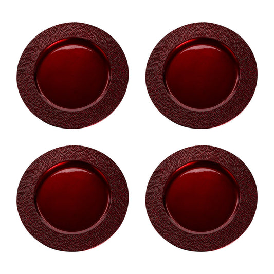 Set of Four 33cm Paxton Red Pebble Effect Charger Plates | Paxton