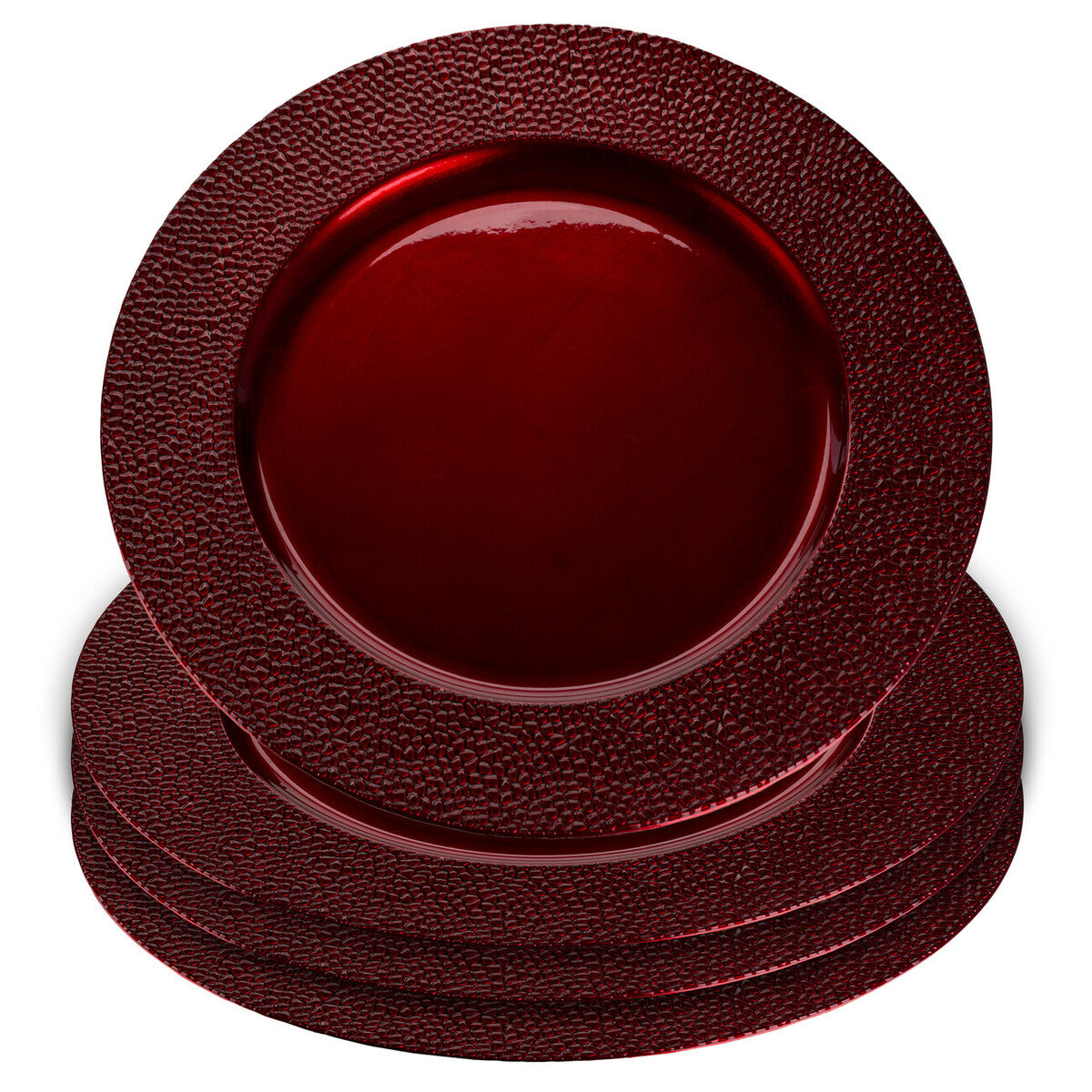 Set of Four 33cm Paxton Red Pebble Effect Charger Plates | Paxton