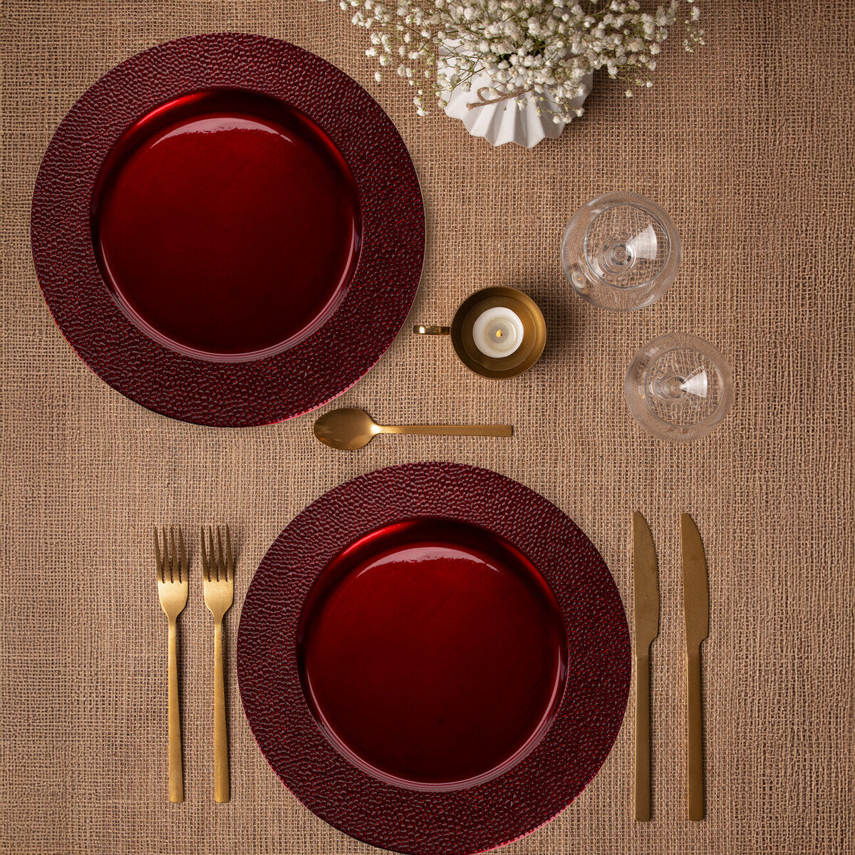 Set of Four 33cm Paxton Red Pebble Effect Charger Plates | Paxton
