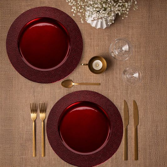 Set of Four 33cm Paxton Red Pebble Effect Charger Plates | Paxton