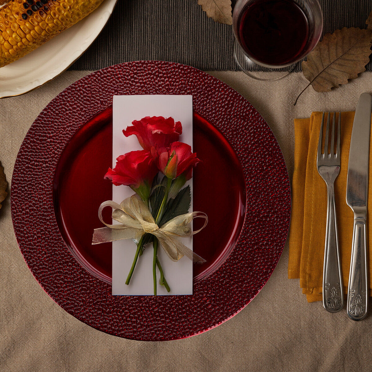 Set of Four 33cm Paxton Red Pebble Effect Charger Plates | Paxton