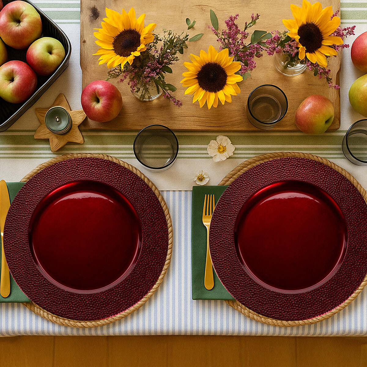Set of Four 33cm Paxton Red Pebble Effect Charger Plates | Paxton