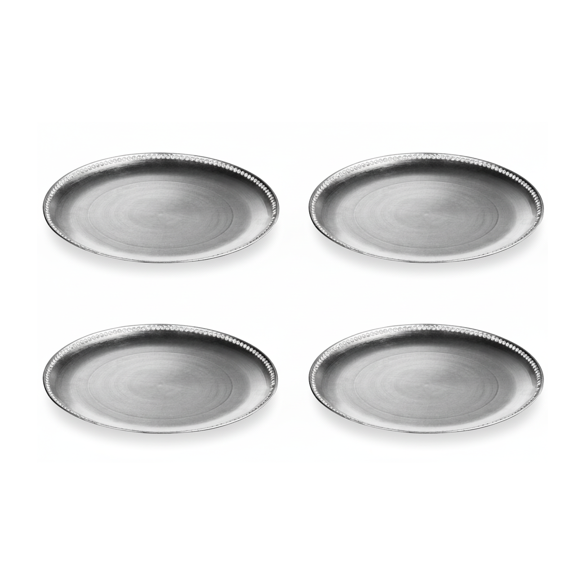 Set of Four 33cm Flat Style Silver Decorative Charger Plates | Dia