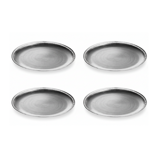 Set of Four 33cm Flat Style Silver Decorative Charger Plates | Dia