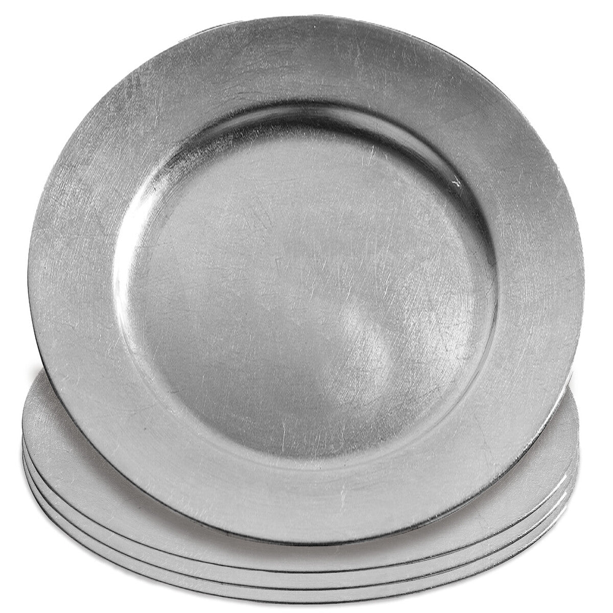 Set of Four 33cm Flat Style Silver Decorative Charger Plates | Dia