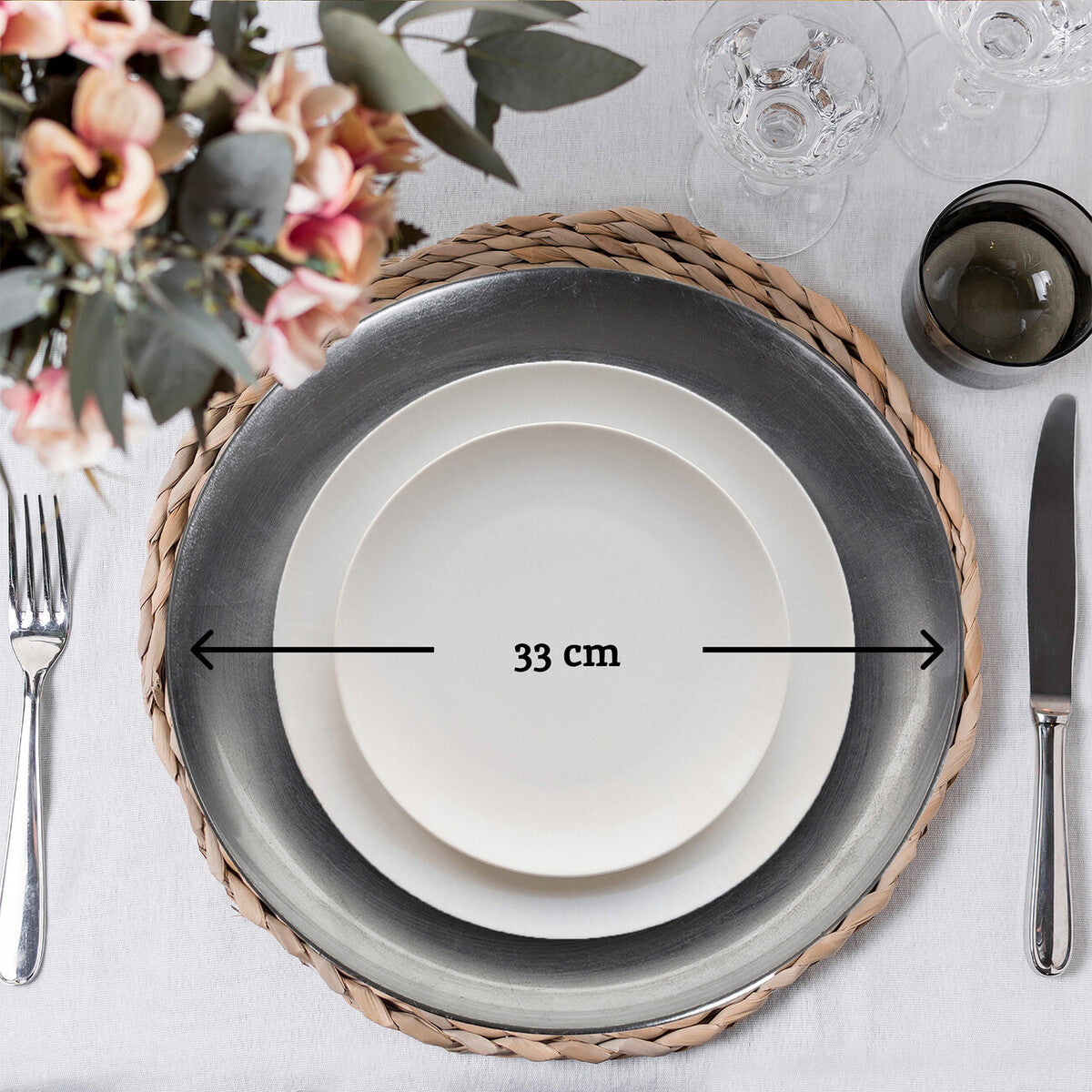 Set of Four 33cm Dia Silver Coupe Charger Plate | Paxton