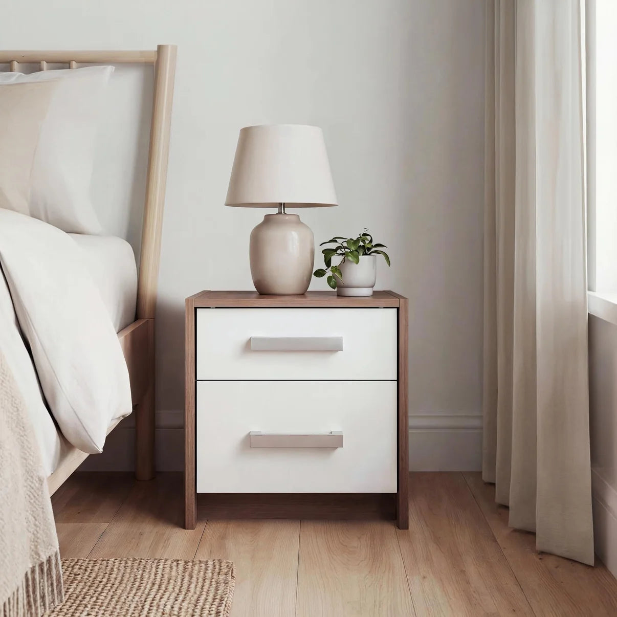 Bedside Table Oakridge 2D - White / Oak