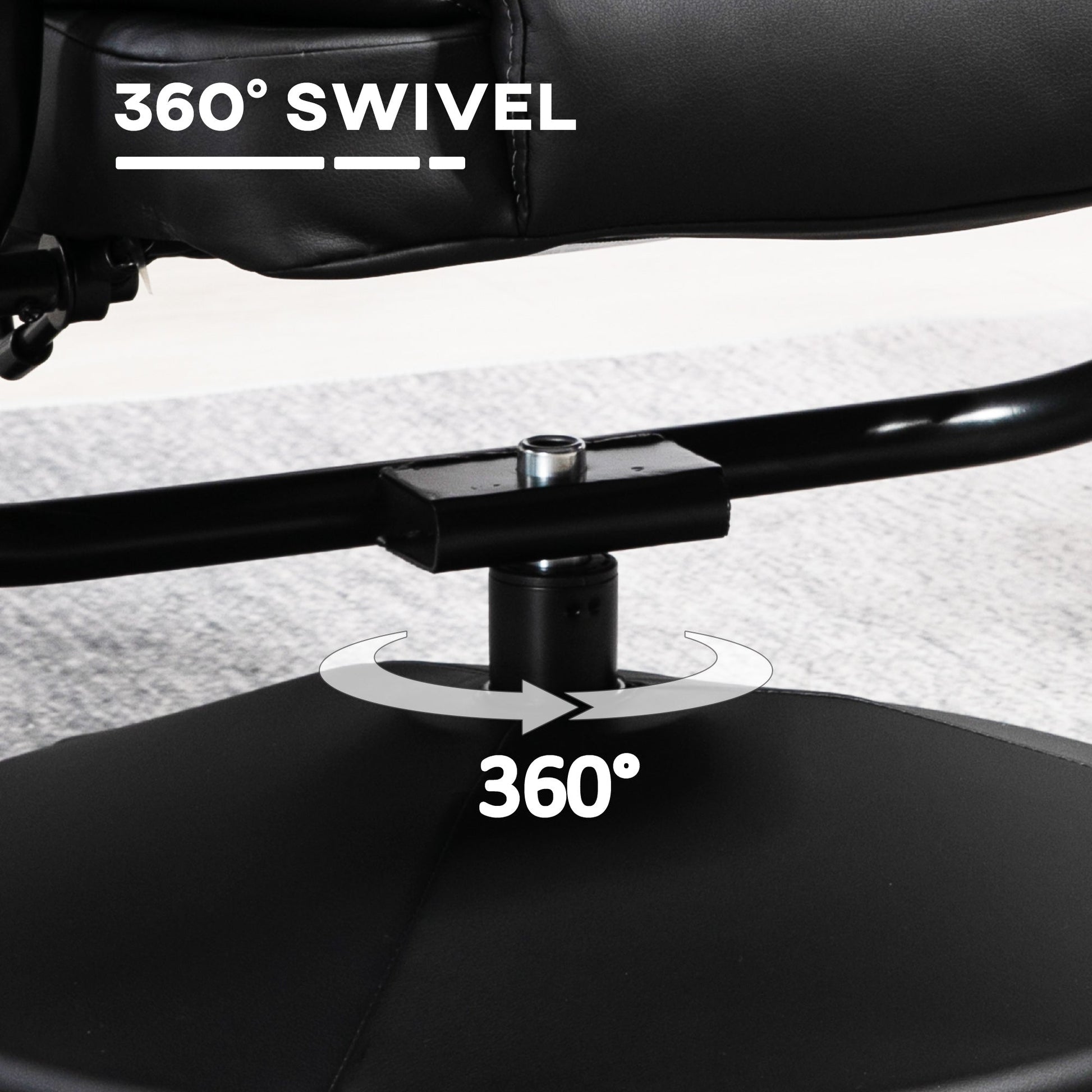 Swivel Recliner Chair with Footstool, PU Leather Recliner Armchair with Ottoman, Steel Base, Upholstered Reclining Chair for Living Room, Bedroom, Office, Black