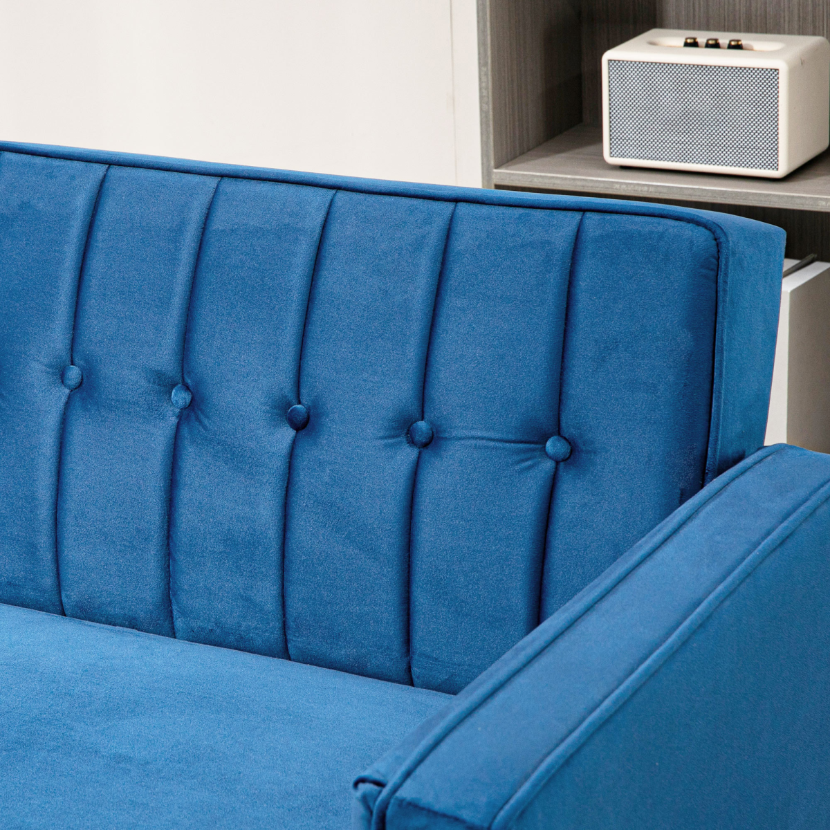 Convertible Sofa Futon Velvet-Touch Tufted Couch Sofa Bed Blue