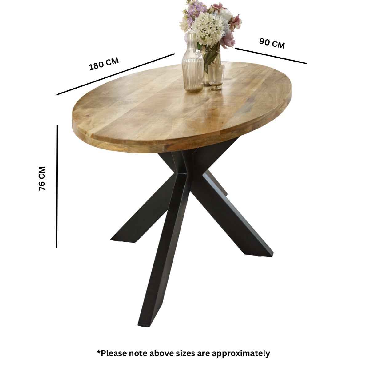 Solid Wood & Metal Oval Dining Table 6-8 Seater