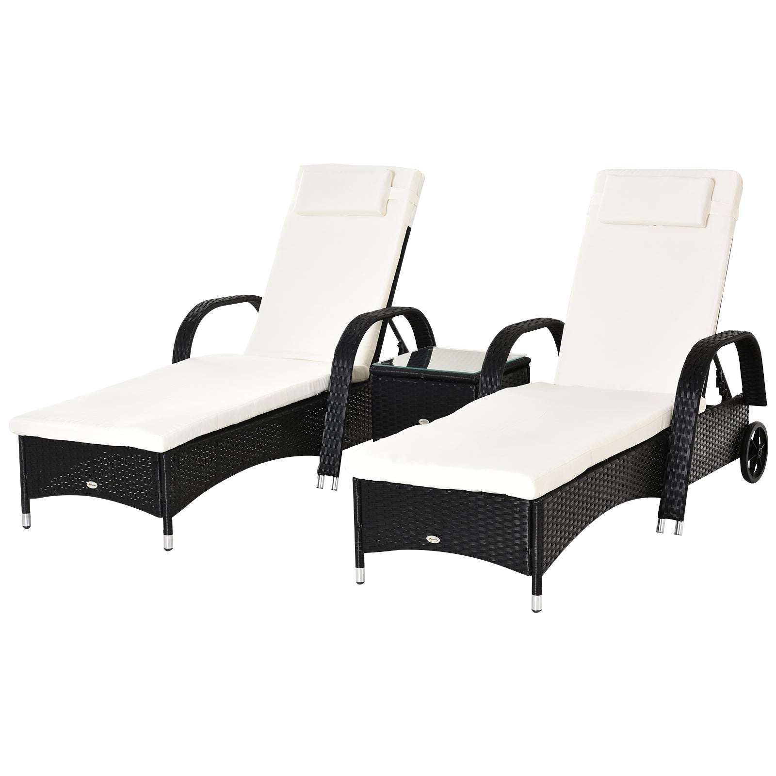 2 Seater Rattan Sun Lounger Set with Side Table Black