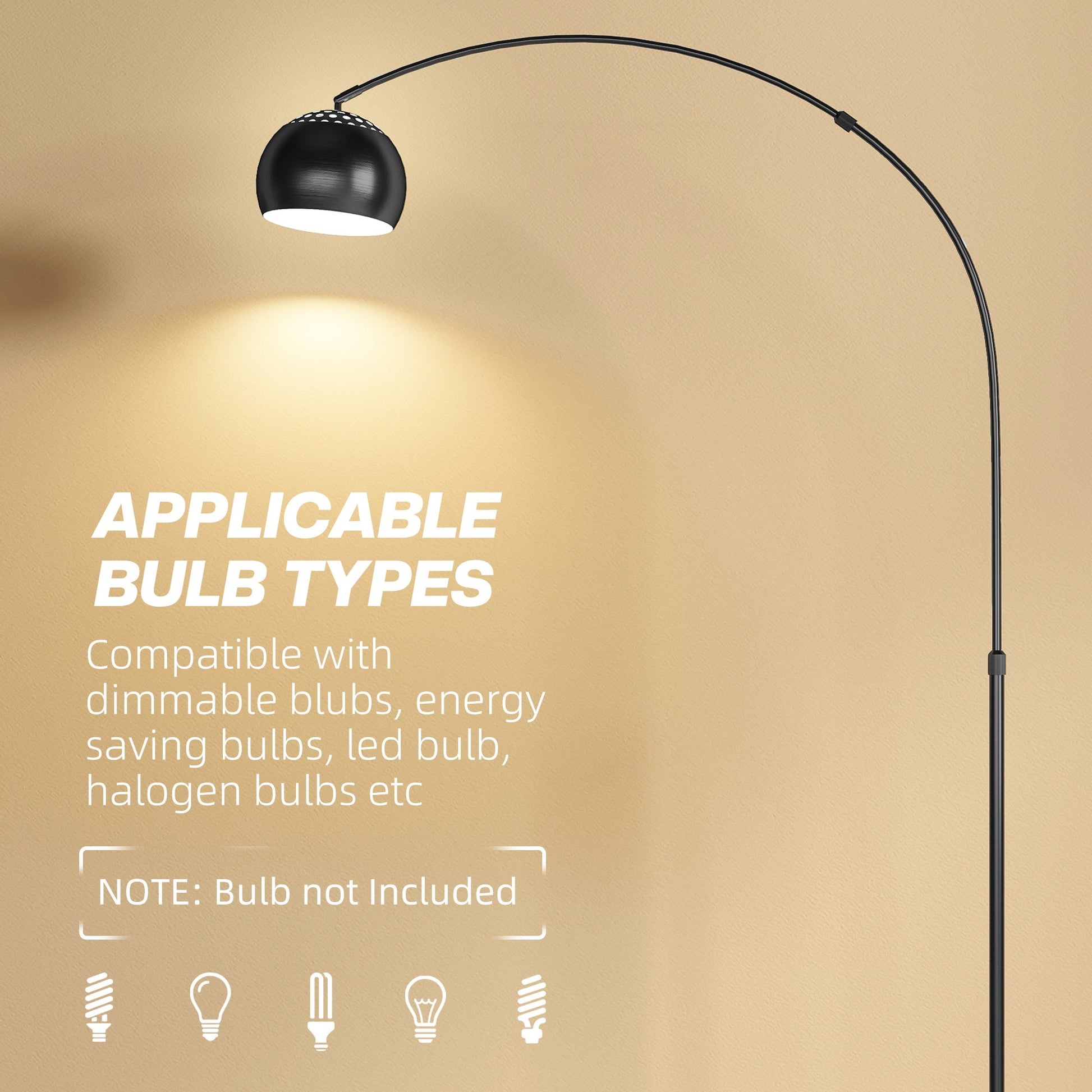 Arc Floor Lamp for Living Room, Modern Adjustable Standing Lamp with Faux Black Marble Base Black