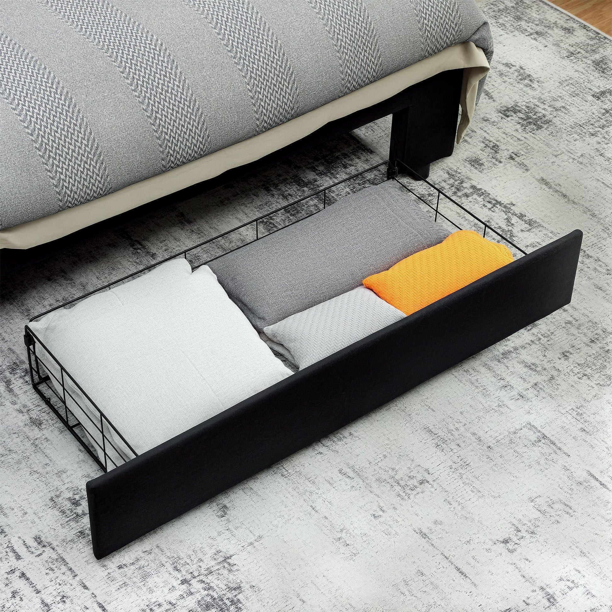Double Ottoman Bed Frame, with Front Drawer - Black