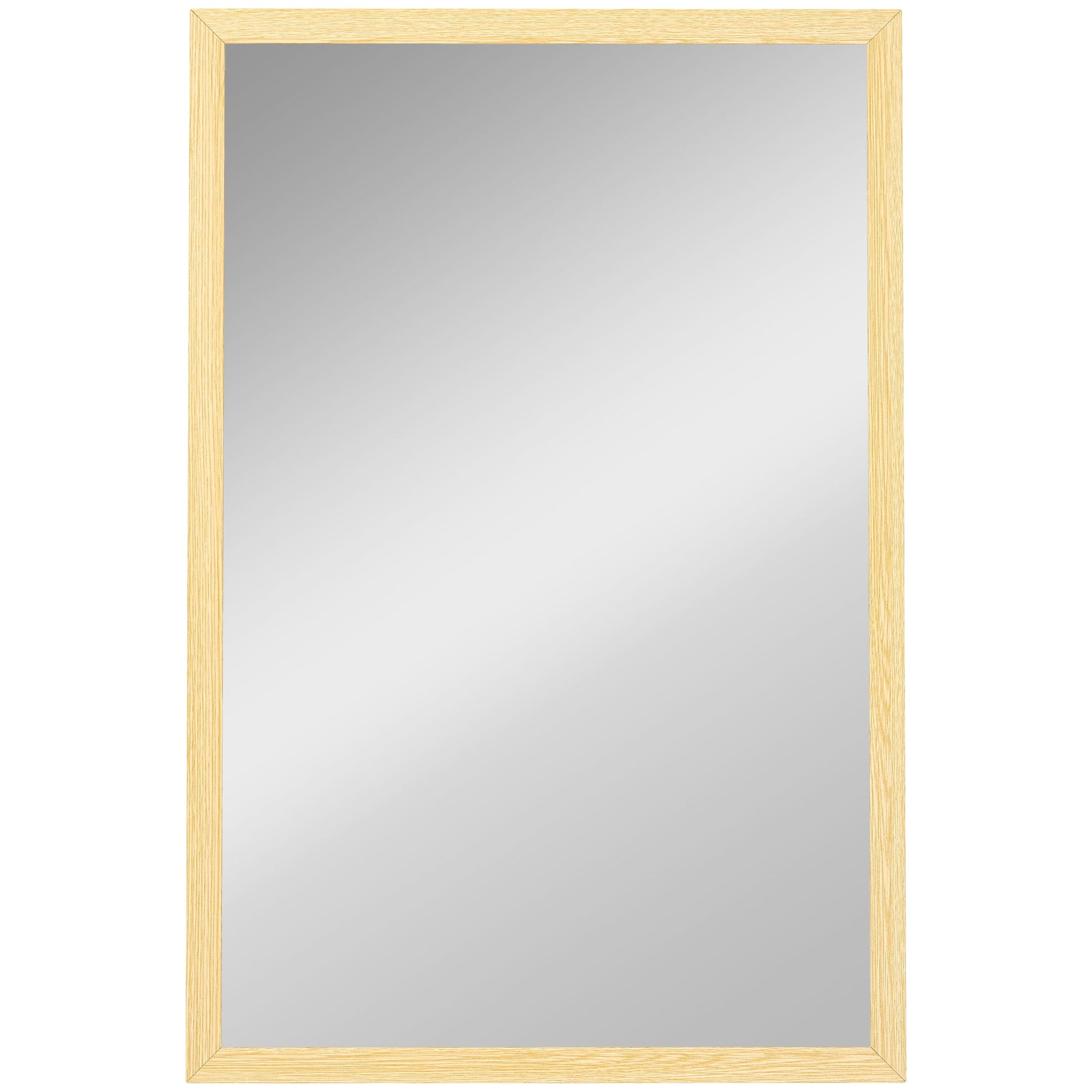 Wall Bathroom Mirror, 60 x 40 cm Wall-Mounted Mirror for Living Room, Bedroom, Hallway, Natural Wood Finish