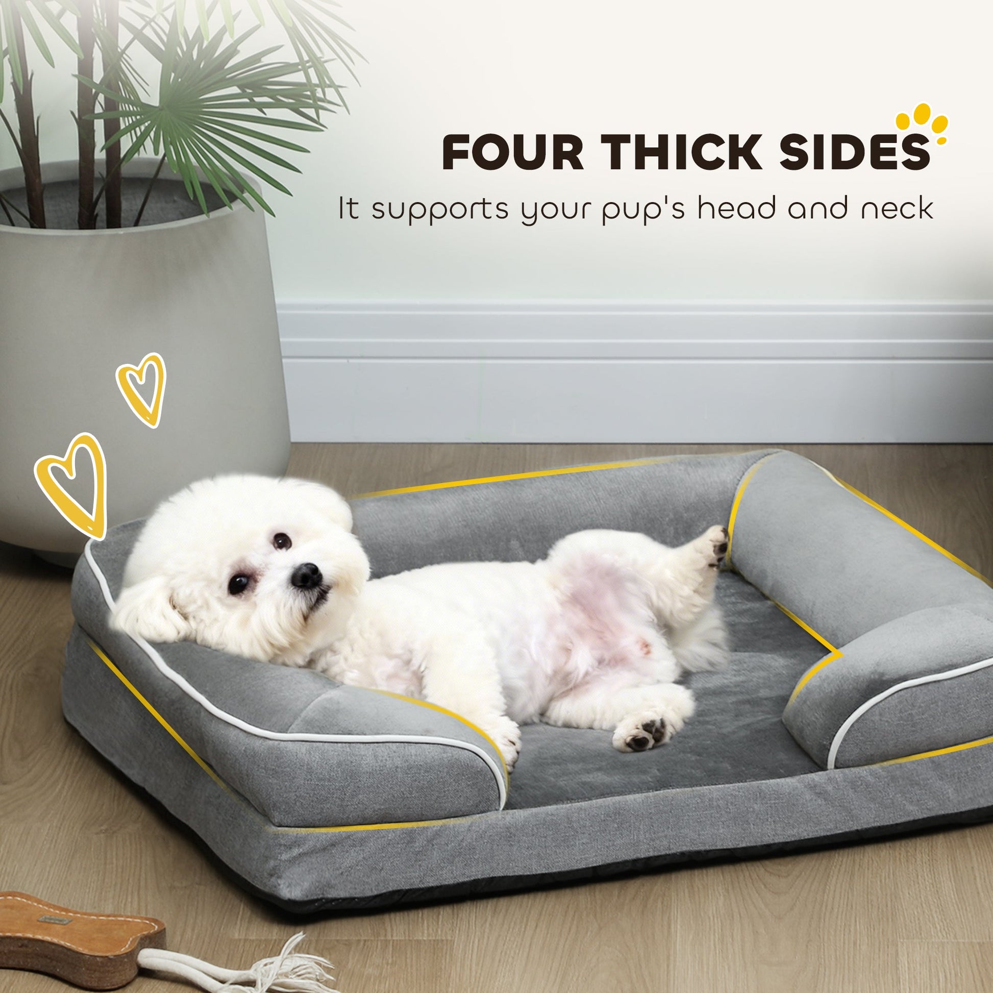 Dog Sofa Bed, Washable Pet Bed with Removable Cover and Non-Slip Bottom for Cats and Small Dogs, Grey