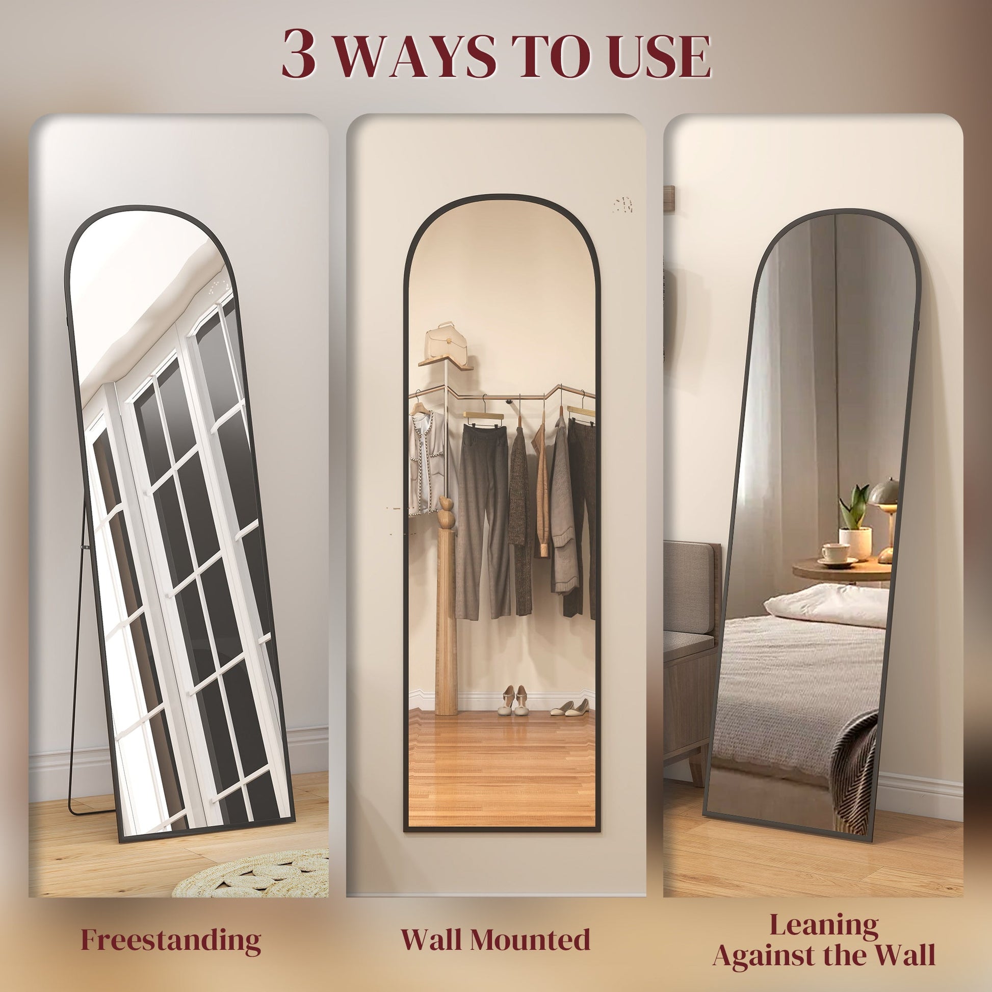 Aluminium Frame Standing Mirror - Black