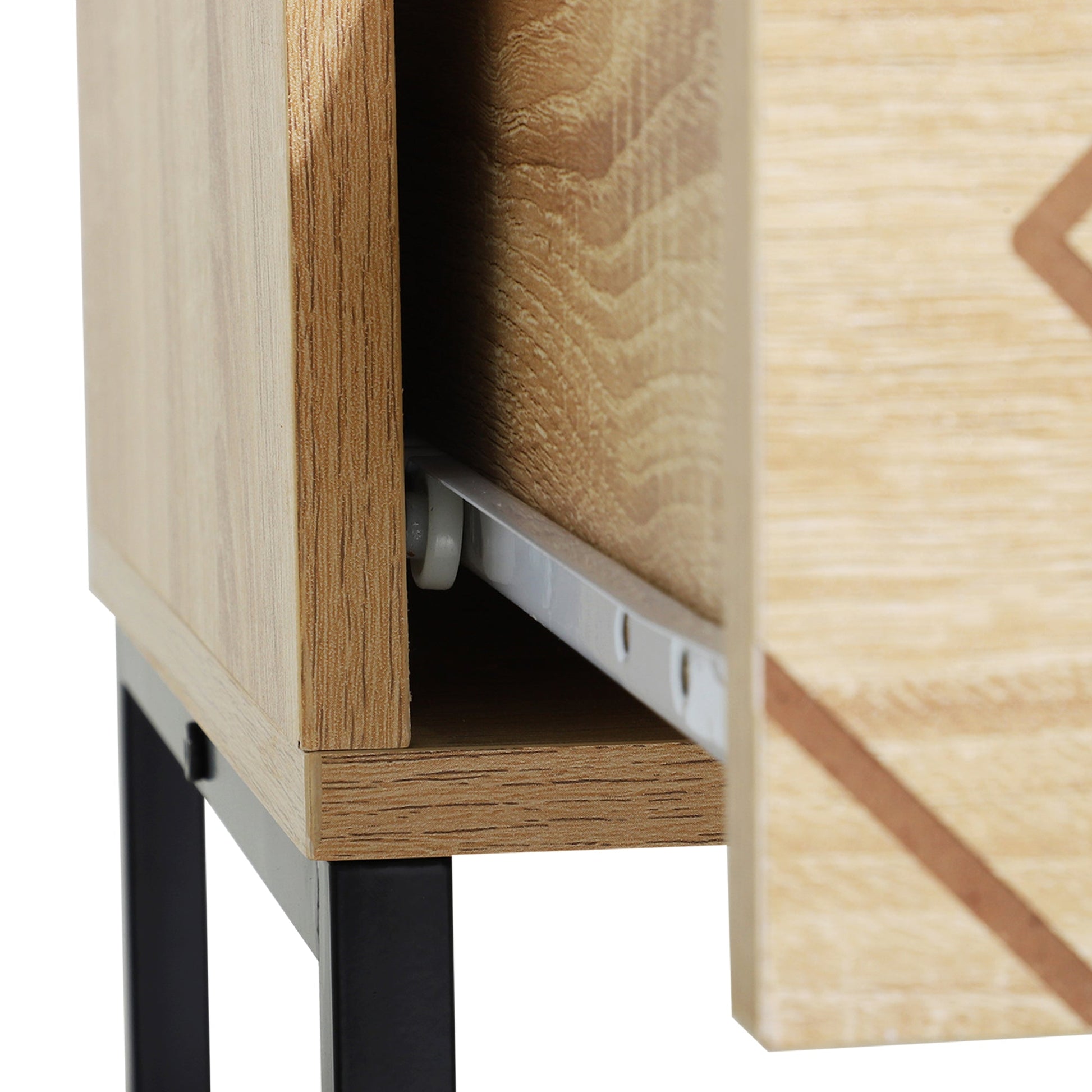 Bedroom Chest of Drawers, 6 Drawer Dresser, Sideboard Cabinet with Zigzag Design and Metal Base, Storage Drawer Unit, 120x71cm, Natural