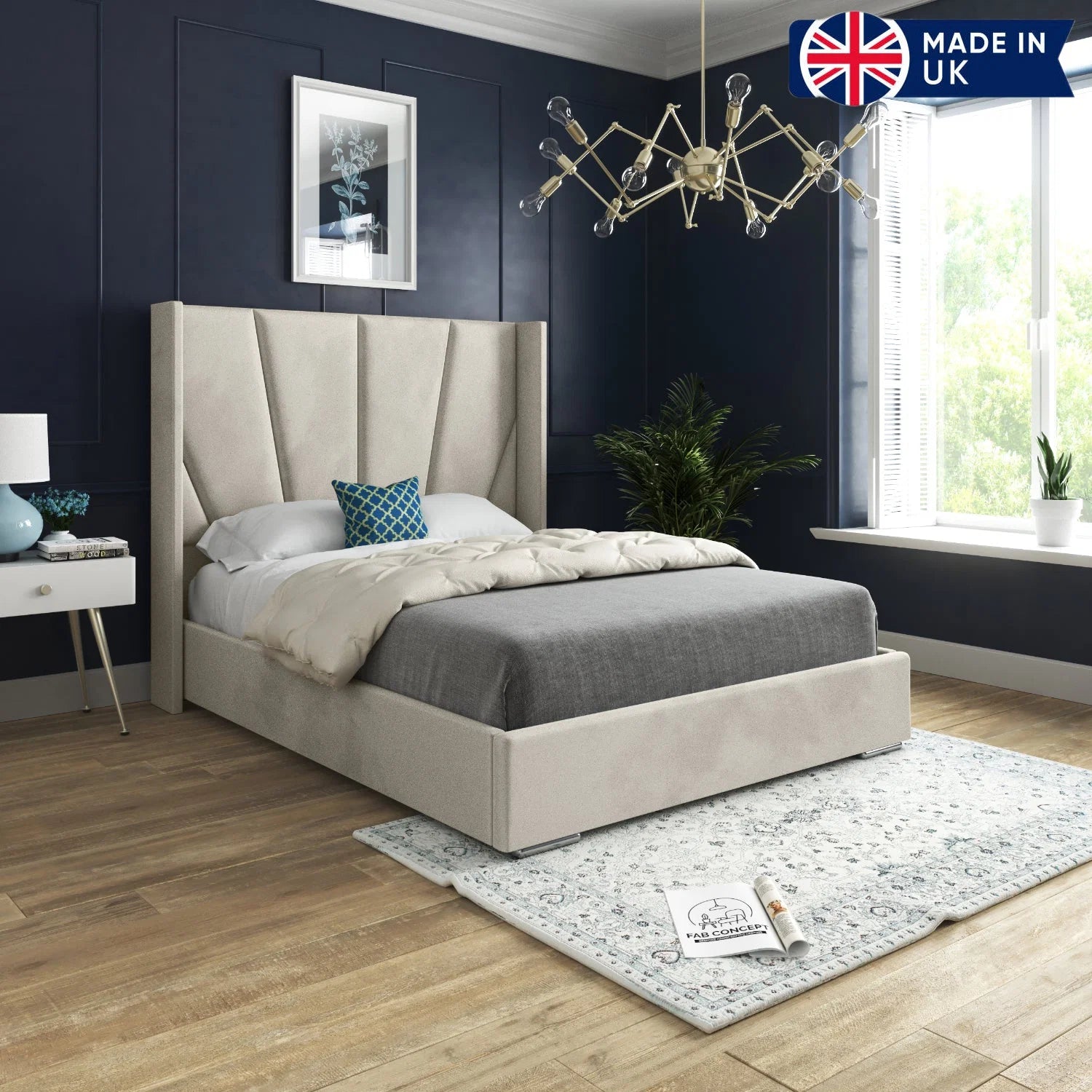 Branson Wide Curved Winged Upholstered Bed Frame