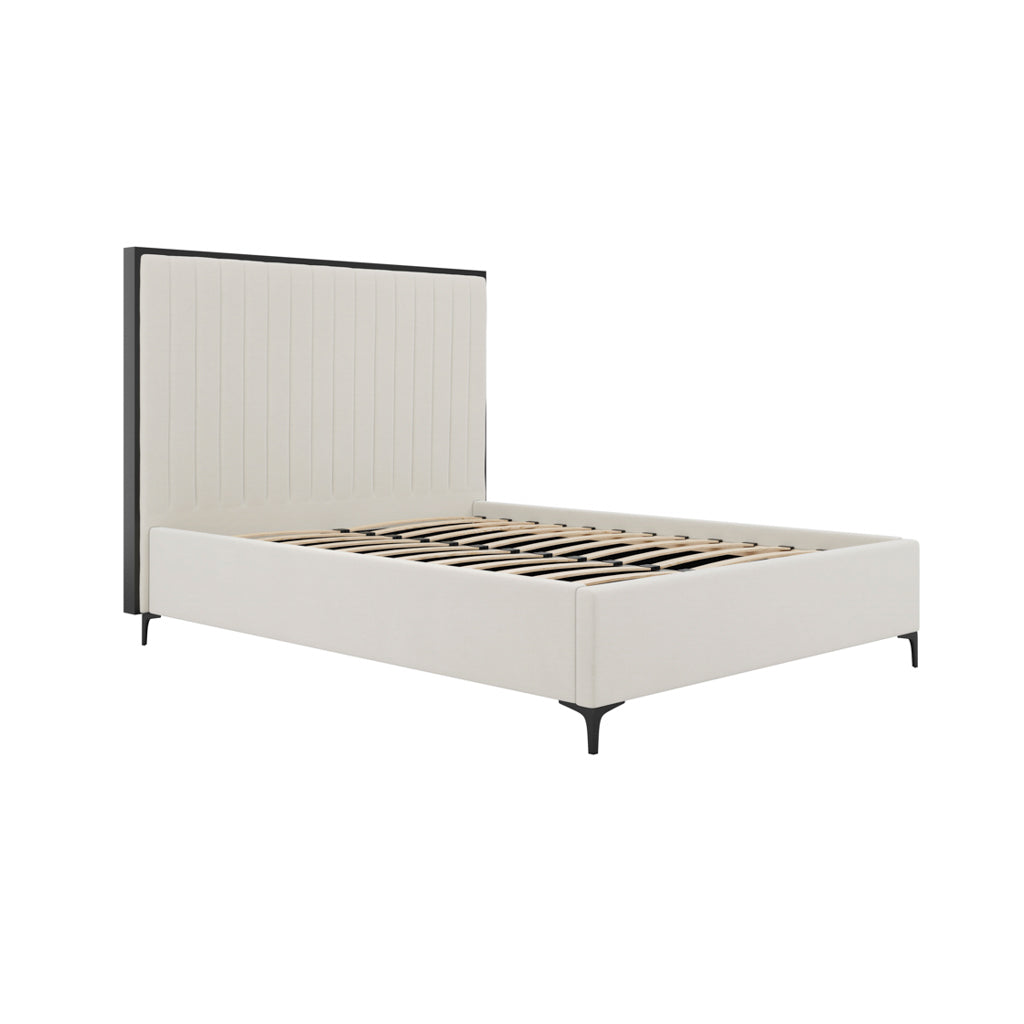 Aurelia Plush Cream Velvet Black Boardered Bed