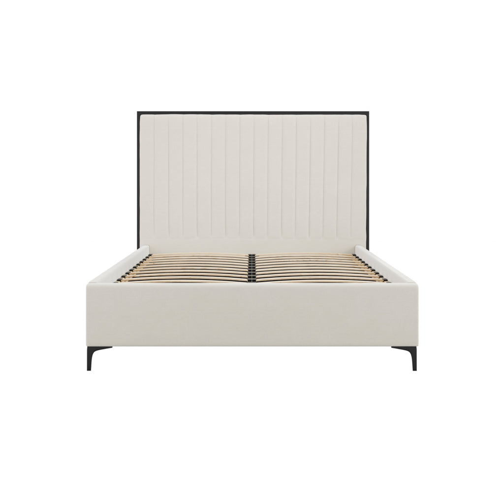 Aurelia Plush Cream Velvet Black Boardered Bed