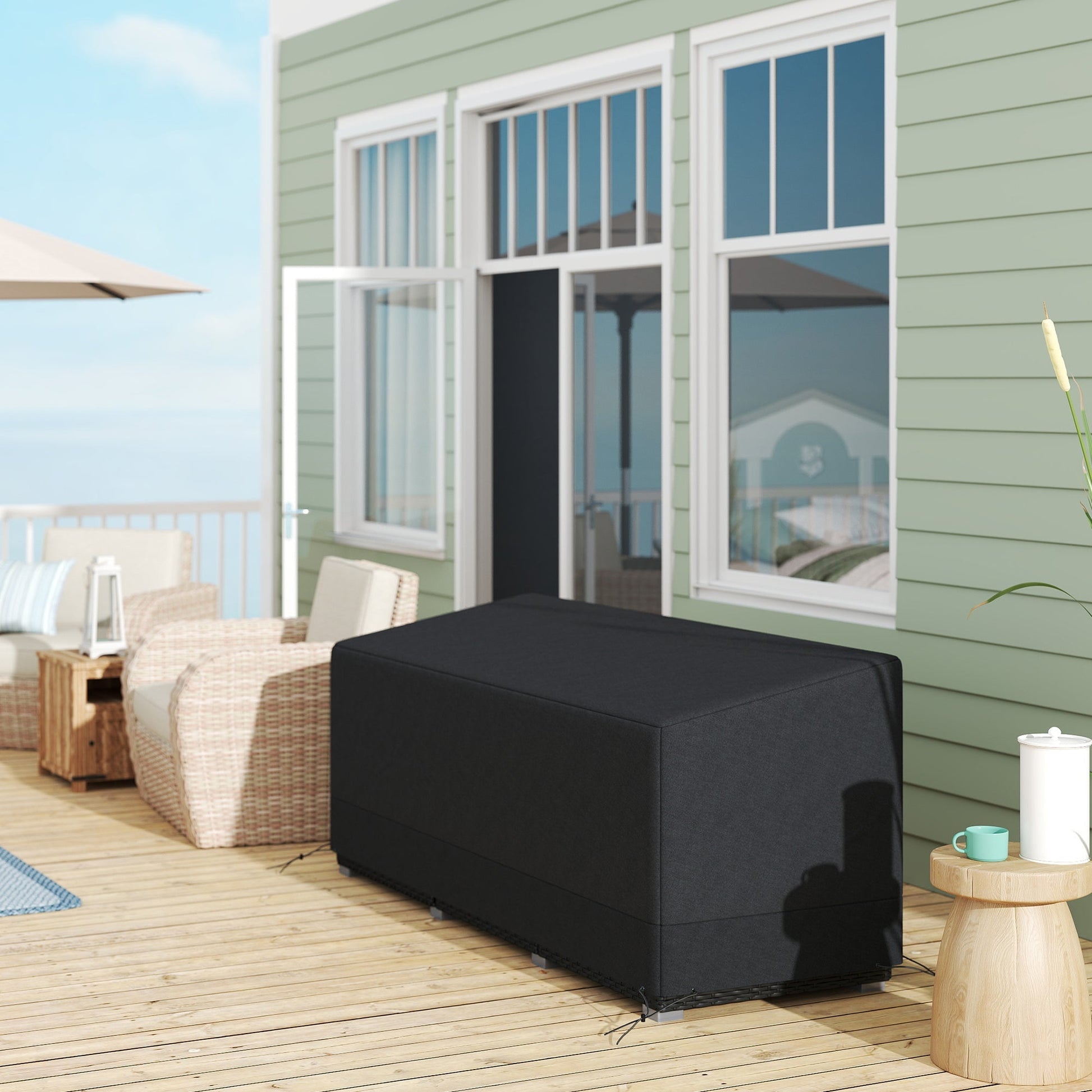Rectangular Patio Furniture Cover for 3 Seater Sofa Bistro Set, Water UV Resistant Protection 600D Oxford Fabric Rattan Lounge Clean Cover, 190 x 72 x 76cm, Black
