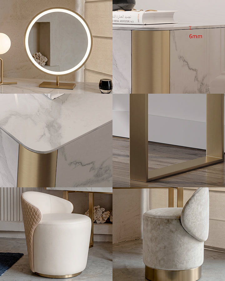 Blakely Dressing Table, Gold Leg& Marble Effect