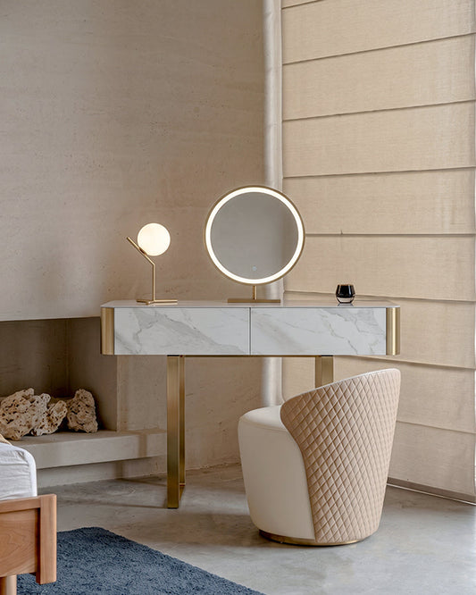 Blakely Dressing Table, Gold Leg& Marble Effect