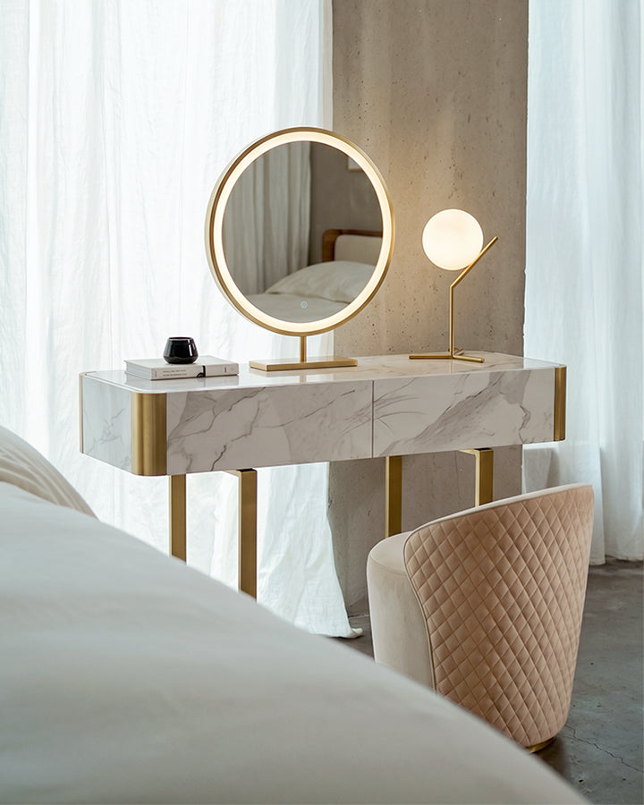 Blakely Dressing Table, Gold Leg& Marble Effect