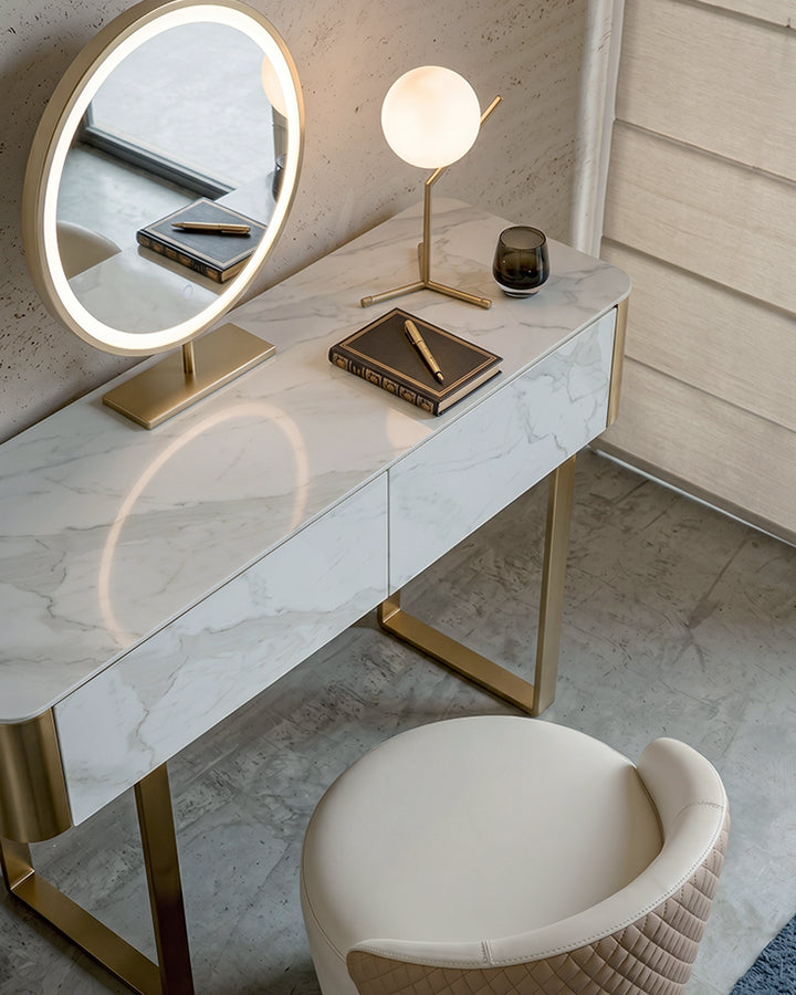 Blakely Dressing Table, Gold Leg& Marble Effect