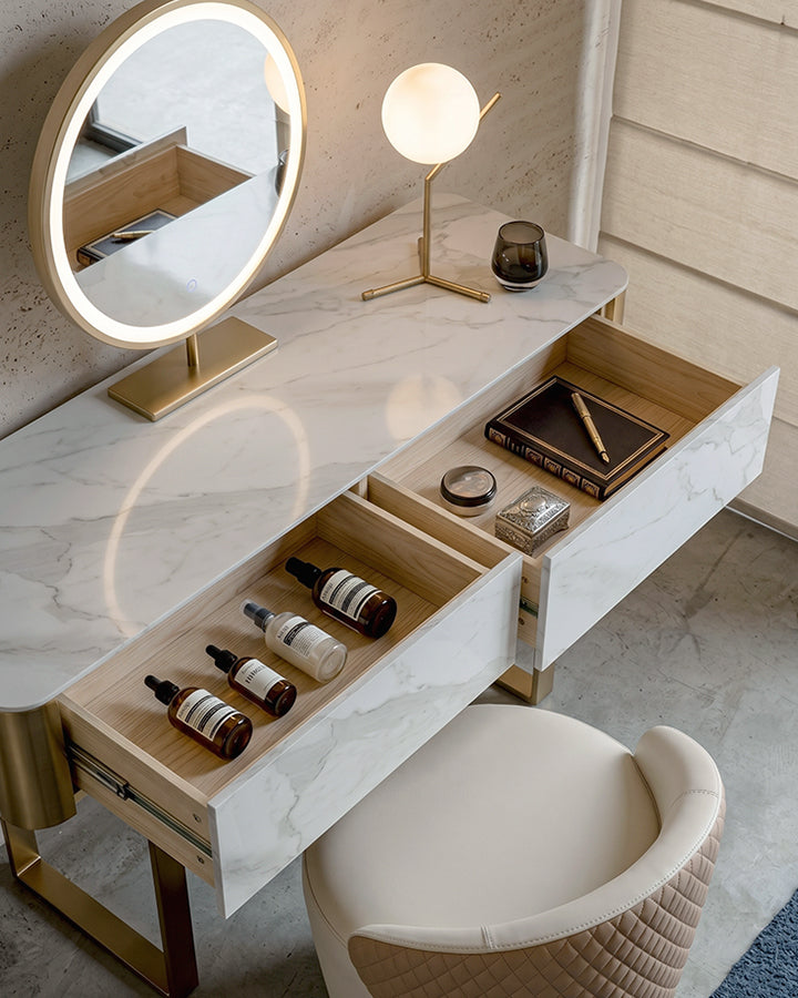 Blakely Dressing Table, Gold Leg& Marble Effect