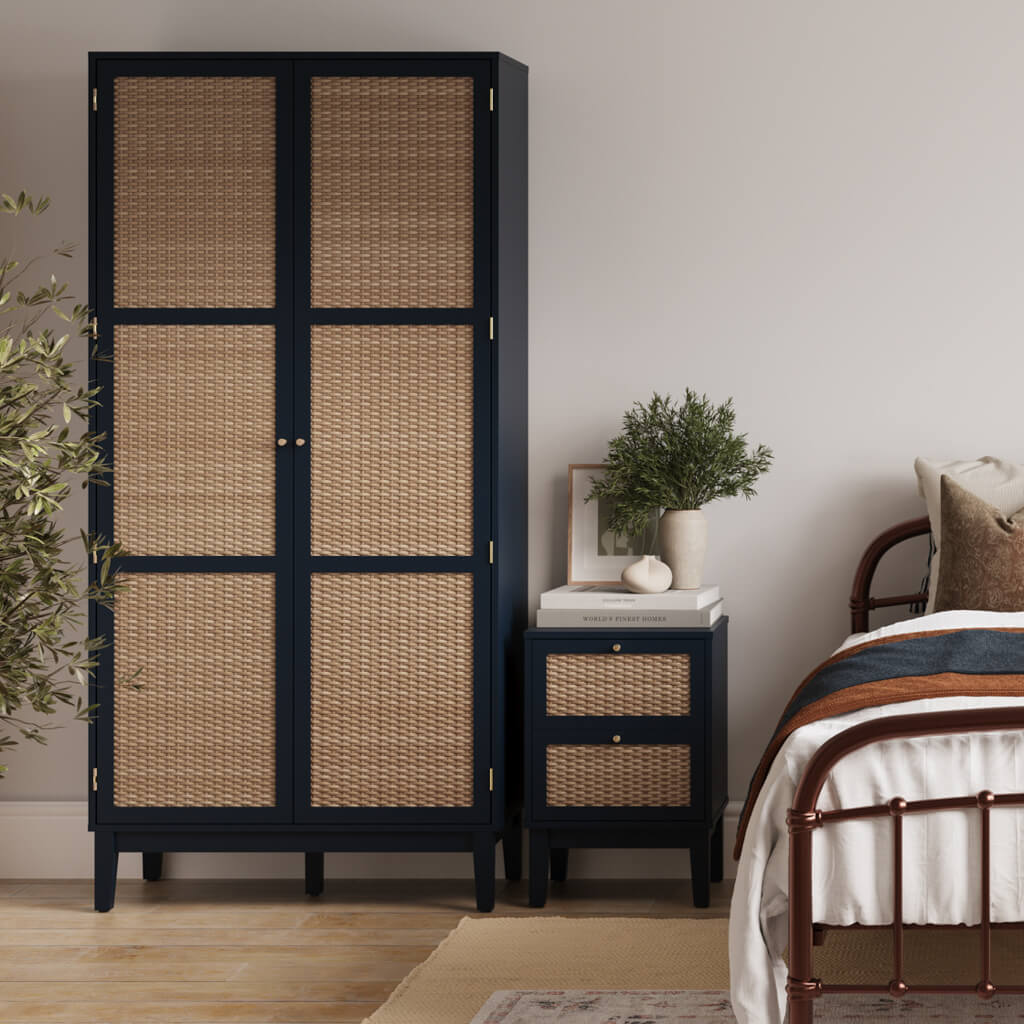 Bordeaux Navy 2 Door Rattan Wardrobe