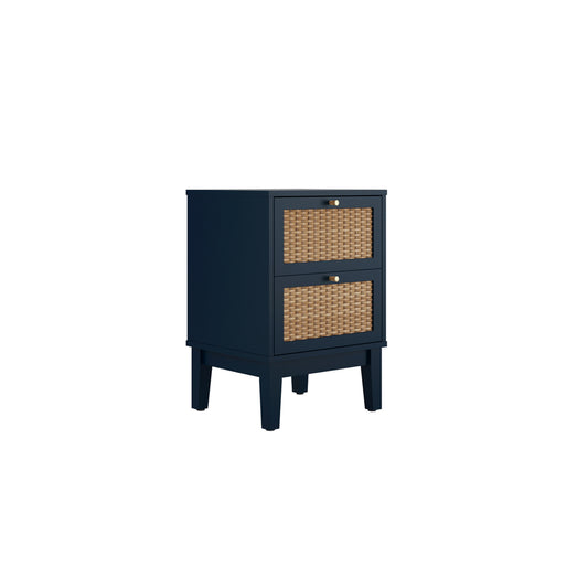 Bordeaux Navy Rattan Bedside Drawer Table