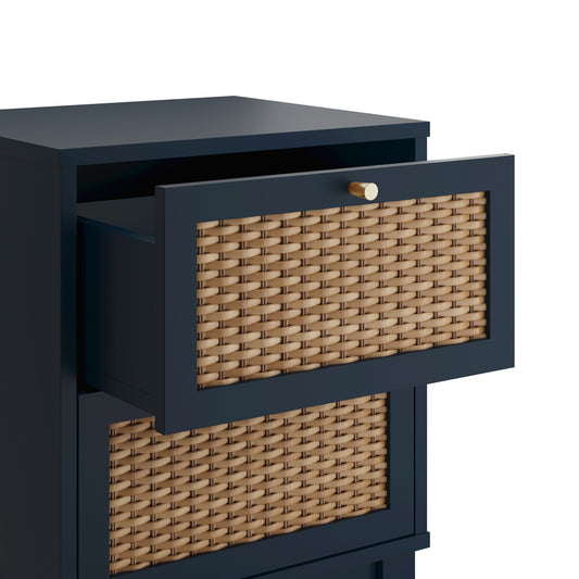 Bordeaux Navy Rattan Bedside Drawer Table