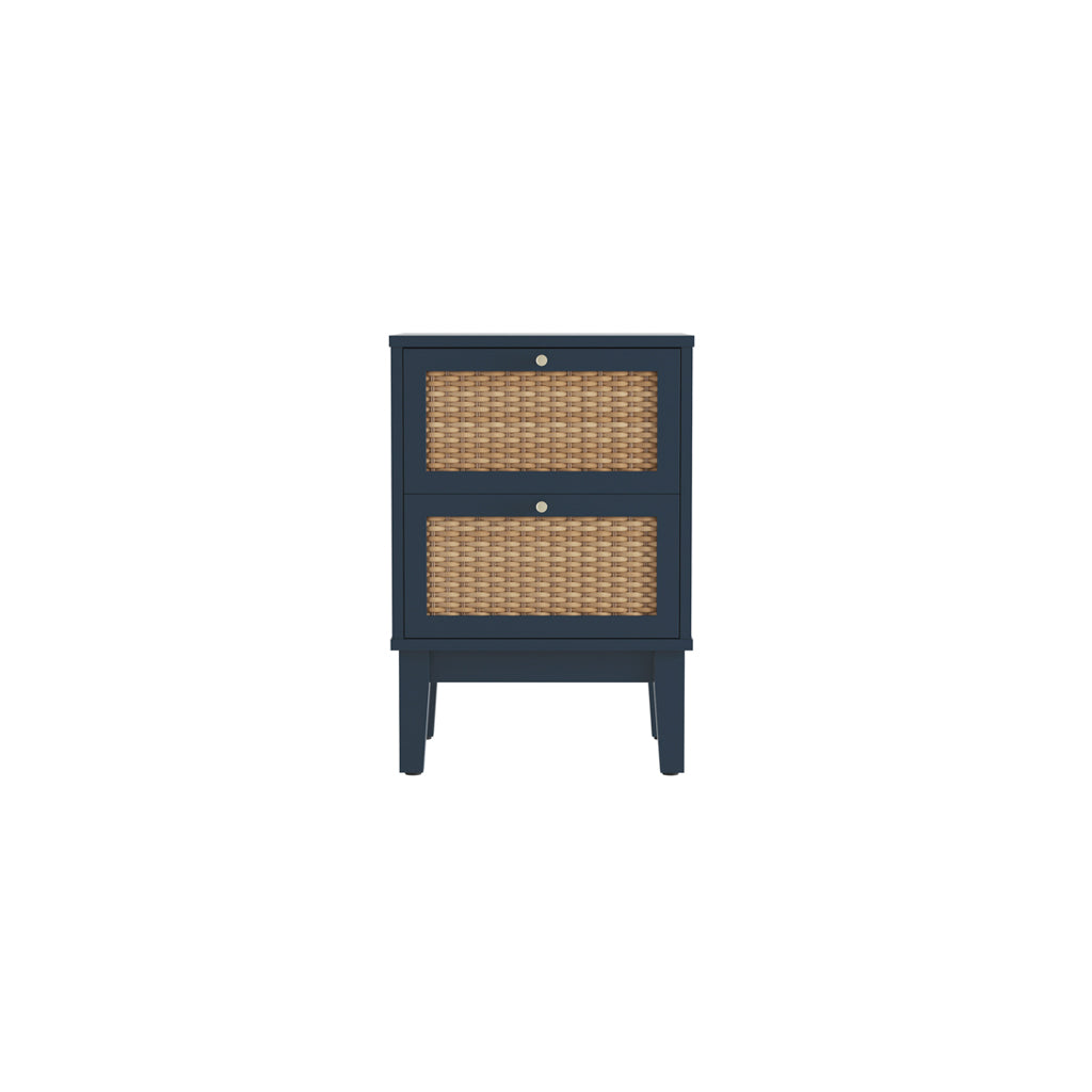Bordeaux Navy Rattan Bedside Drawer Table