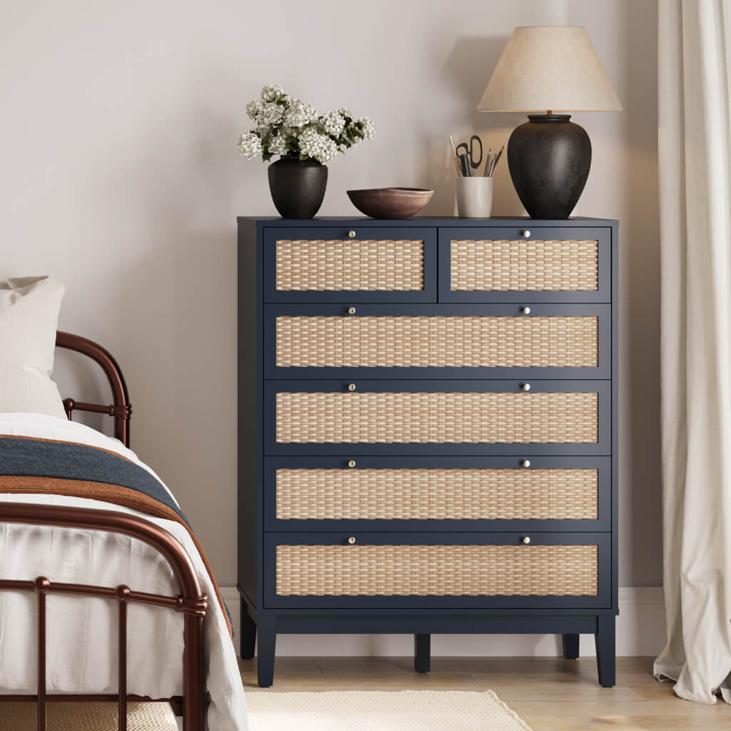Bordeaux Navy Rattan Chest of Drawers